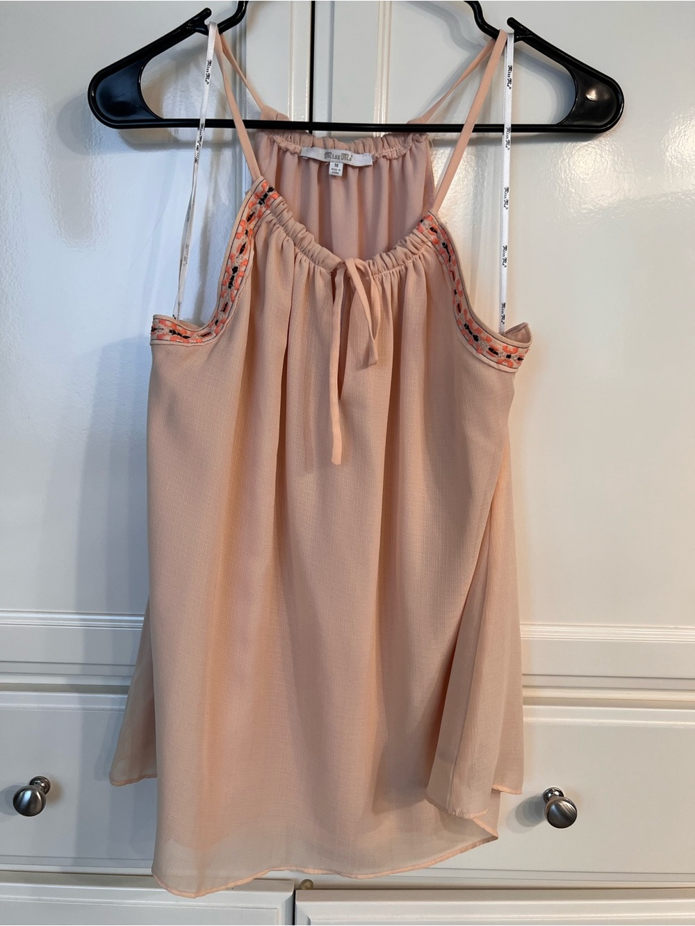 Miss Me Peach Chiffon Ruffled Off-Shoulder Top